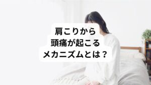 肩こりが原因で起こる頭痛は、主に「緊張型頭痛」と呼ばれます。これは、首や肩の筋肉が緊張し、頭部への血流が悪化することで、後頭部からこめかみにかけて締めつけられるような痛みが生じるものです。

主な原因は以下の通り：

長時間のデスクワークやスマホ操作による姿勢不良
精神的ストレスによる筋緊張
睡眠不足や眼精疲労
自律神経の乱れによる血管収縮

これらが重なると、筋肉のこわばり→血流不足→酸素欠乏→痛み物質の蓄積→頭痛という悪循環が生まれます。