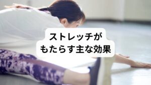 ストレッチは関節可動域の改善・筋の柔軟性向上・血流促進・自律神経の安定に寄与します。短期的な可動域増加は即時に確認でき、継続で長期的な柔軟性向上が期待できます。