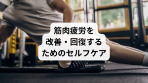 筋肉疲労の改善には、日常生活で取り入れられるセルフケアが効果的です。
ストレッチ:筋肉を伸ばし血流を促進。特に運動後や就寝前が有効。
入浴・温熱療法:温めることで血流改善し、代謝産物の排出を促す。
栄養補給:タンパク質、ビタミンB群、マグネシウムなどが筋修復に役立つ。
睡眠:成長ホルモン分泌が筋肉回復を助ける。
これらを継続することで「筋肉疲労の改善」「筋肉疲労の回復」につながります。