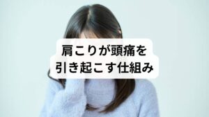 首肩の筋緊張が血流や神経に影響し、緊張型頭痛や関連痛を誘発します。ツボ刺激は局所循環と自律神経に働きかけるため短期緩和に役立ちます。